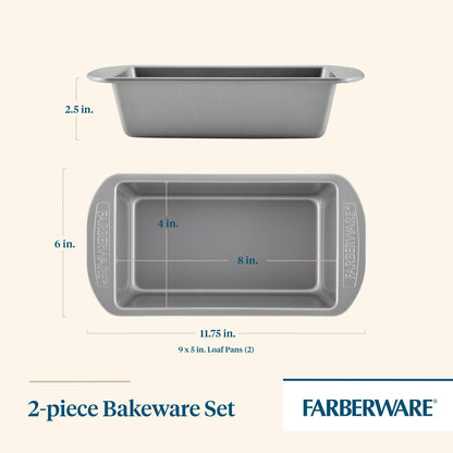 Farberware Bakeware Meatloaf/Nonstick Baking Loaf Pan Set, Two 9-Inch x 5-Inch, Gray - CookCave