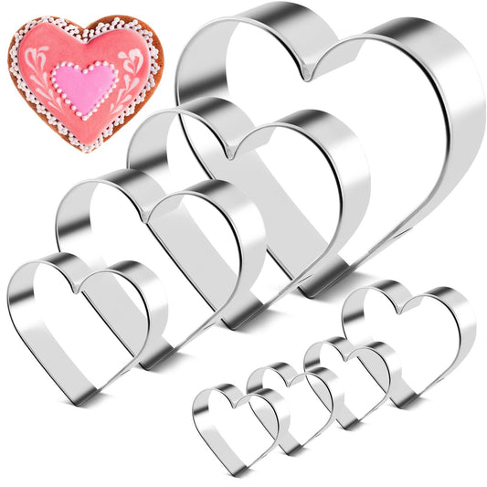 8 Pcs Heart Cookie Cutters Set Stainless Steel Cookie Cutters 1.7” 2.2” 2.8” 3.4” 4.1” 4.5” Heart Shape DIY Cookie Cutters Valentine's Day Present for Sandwiches, Cookie, Biscuit (Heart) - CookCave