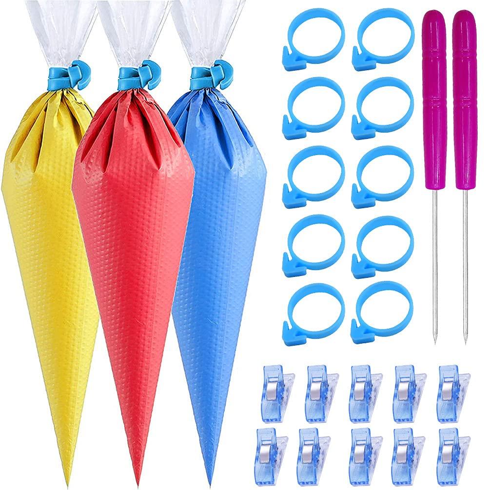 122Pieces Tipless Piping Bags - 100pcs Disposable Piping Pastry Bag for Royal Icing/Cookies Decorating - 10 Pastry Bag Ties,10 Clips &2 Scriber Needle - Best Cookie/Cake Decorating Tools (14 inch) - CookCave