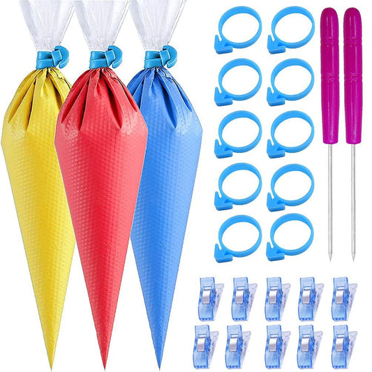 122Pieces Tipless Piping Bags - 100pcs Disposable Piping Pastry Bag for Royal Icing/Cookies Decorating - 10 Pastry Bag Ties,10 Clips &2 Scriber Needle - Best Cookie/Cake Decorating Tools (14 inch) - CookCave