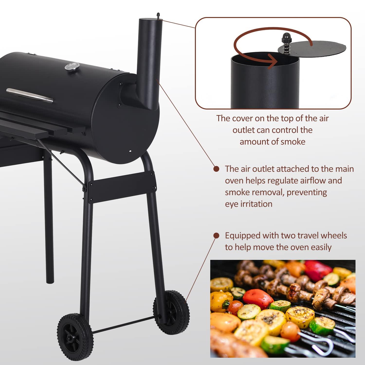 Charcoal Grills Outdoor BBQ Grill Offset Smoker with Wheels Side Fire Box Portable Barbecure Grill for Outdoor Cooking Backyard Camping Picnics,Black - CookCave