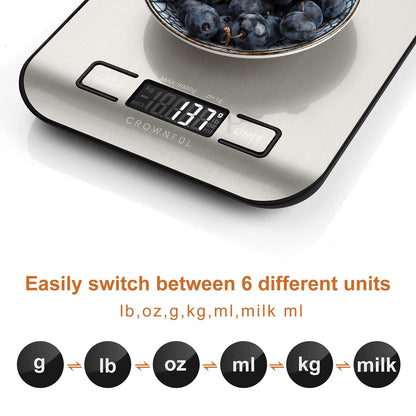 CROWNFUL Food Scale, 11lb Digital Kitchen Scales Weight Ounces and Grams for Cooking and Baking, 6 Units with Tare Function (Battery Included) - CookCave