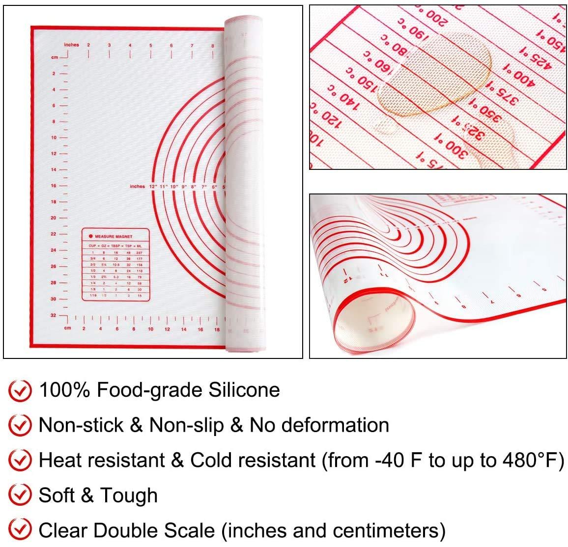 Silicone Pastry Mat Extra Large, 32" x 24" Non-stick Baking Mat with Measurement Kneading Board for Dough Rolling, Non-slip Counter Mat, Oven Liner, Fondant/Pie Crust Mat - CookCave