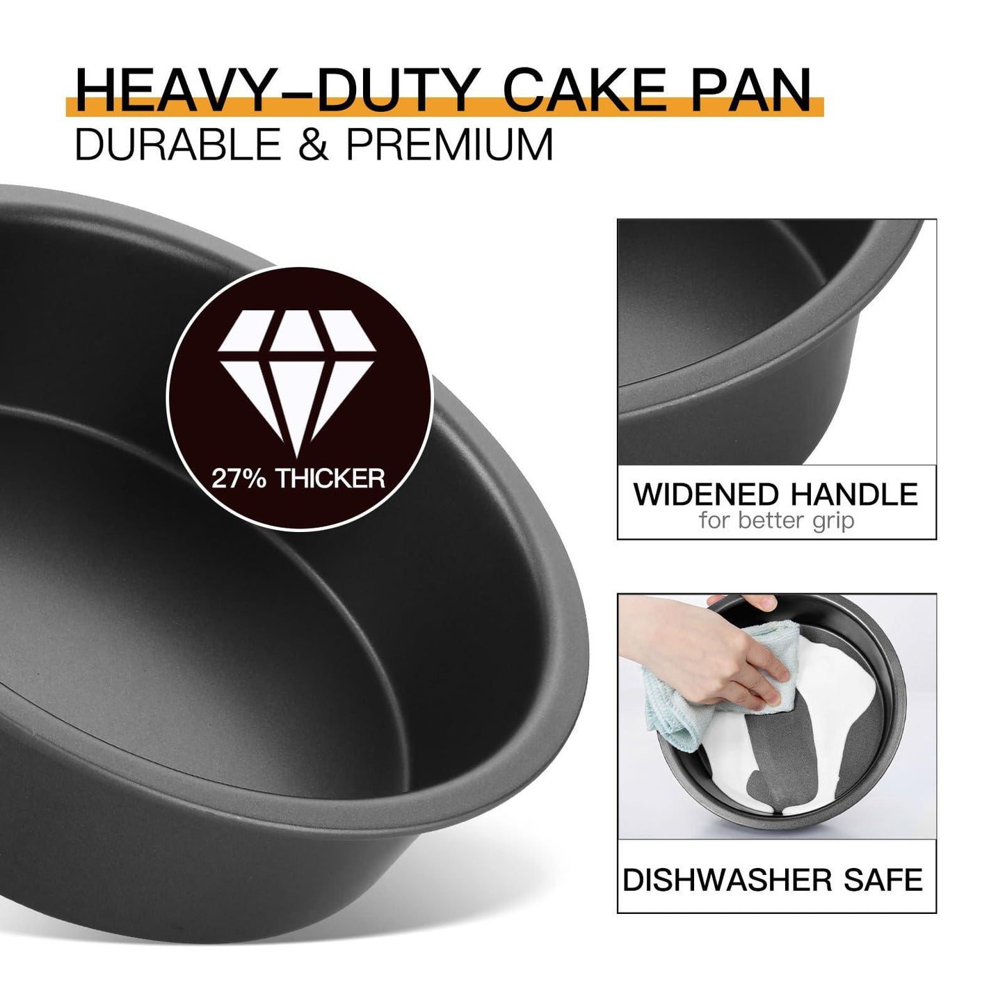 HONGBAKE Round Cake Pan Set for Baking, 8 Inch, Nonstick Circle Cake Pans with Wider Grips, 2 Pieces Layer Cake Tin, Cheesecake Mold, Huty Duty, Dishwasher Safe - Grey - CookCave