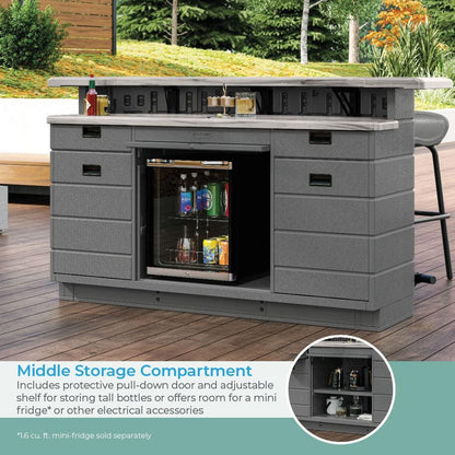 Suncast Backyard Oasis Entertainment Pull-Out Drawers and Shelving Space, Water-Resistant Outdoor Food and Bar Unit, Gray - CookCave