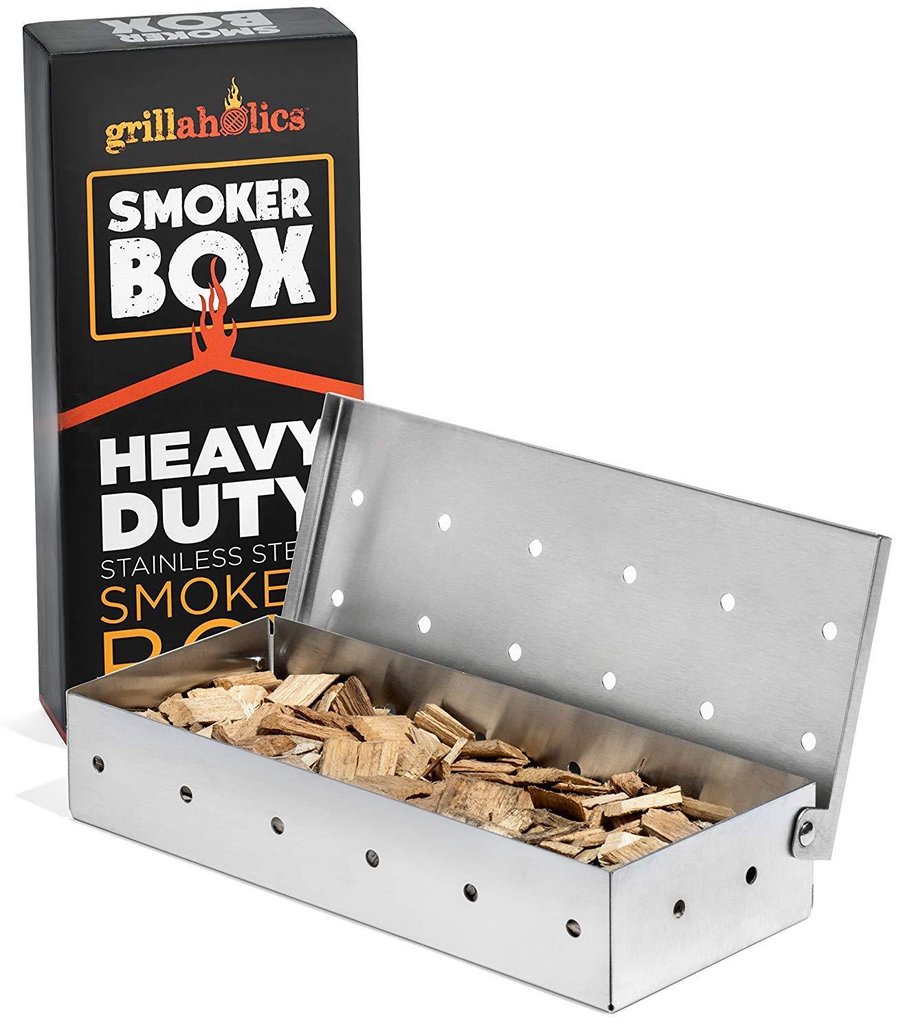 Grillaholics Smoker Box, Top Meat Smokers Box in Barbecue Grilling Accessories, Add Smokey BBQ Flavor on Gas Grill or Charcoal Grills with This Stainless Steel Wood Chip Smoker Box - CookCave