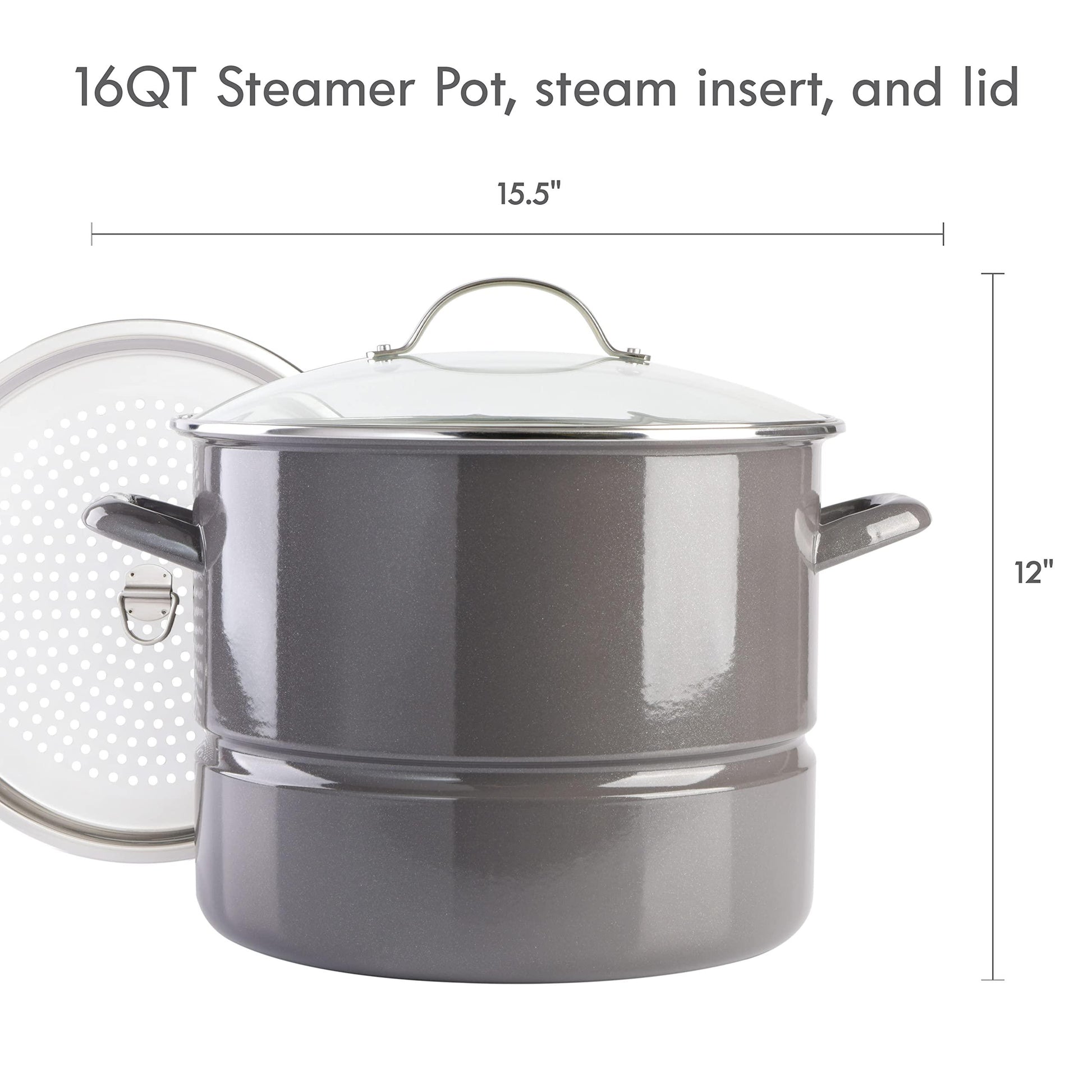 Kenmore Broadway 16-Quart Steamer Stock Pot - Graphite Grey - CookCave