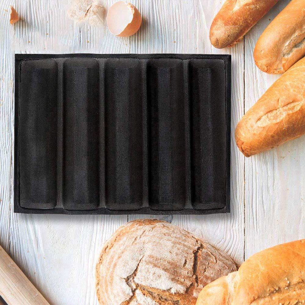 FETESUR Silicone Perforated Baking Forms Sandwich Mold French Baguette Bread Pan Food Mat 5 Loaf Non-Stick Baking Liners - CookCave