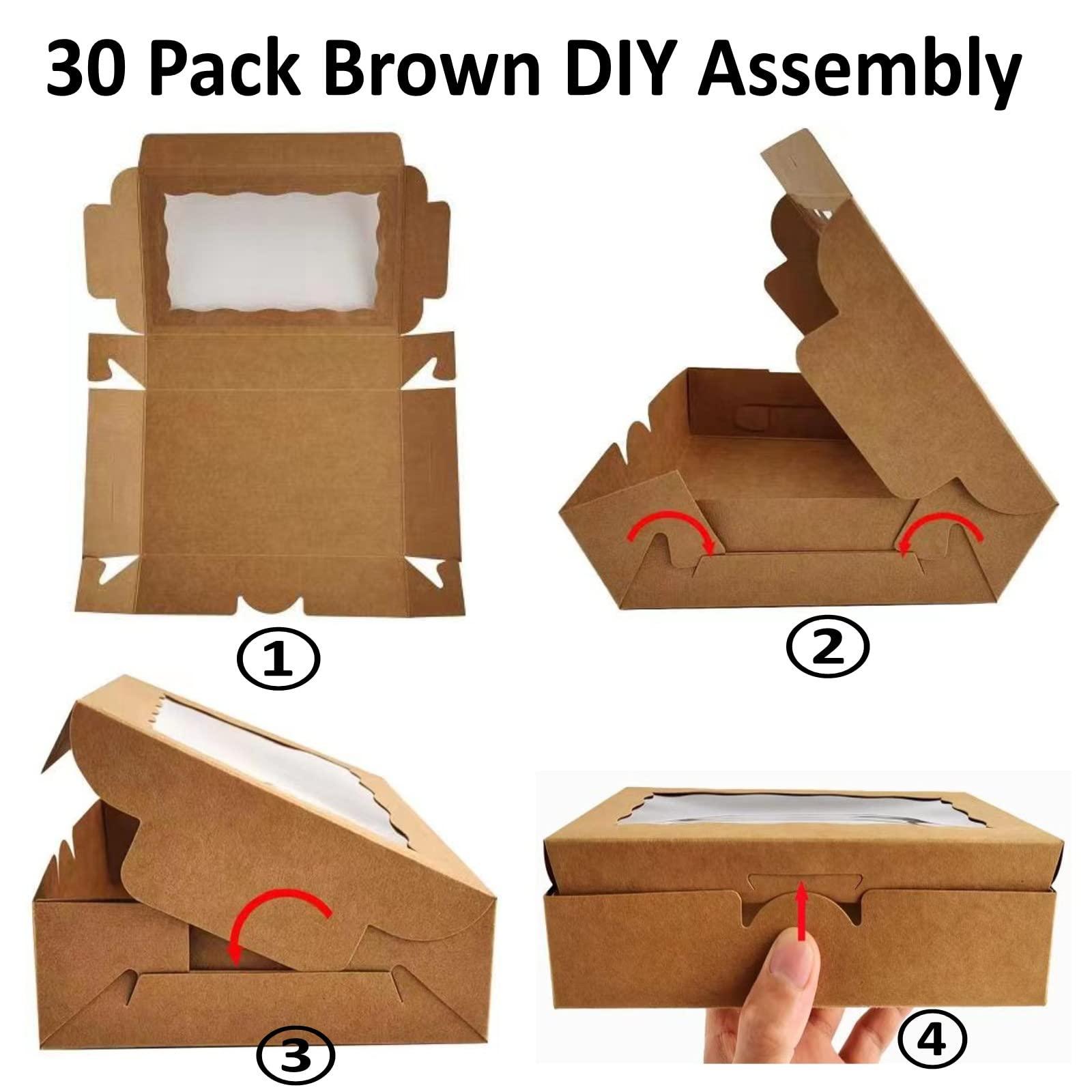 RomanticBaking 50 Pack DIY Assembly Brown 7 x 4 3/8 x 1½ inches Cookies Boxes Chocolate Truffle Boxes Treat Boxes Cakesickle Boxes Macaron Boxes Bakery Boxes - CookCave