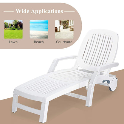 Giantex Chaise Lounge Outdoor 6 Adjustable Backrests Lounge Chair Recliner with Wheels for Patio, Poolside, Garden Foldable Beach Sunbathing Lounger(1, White) - CookCave