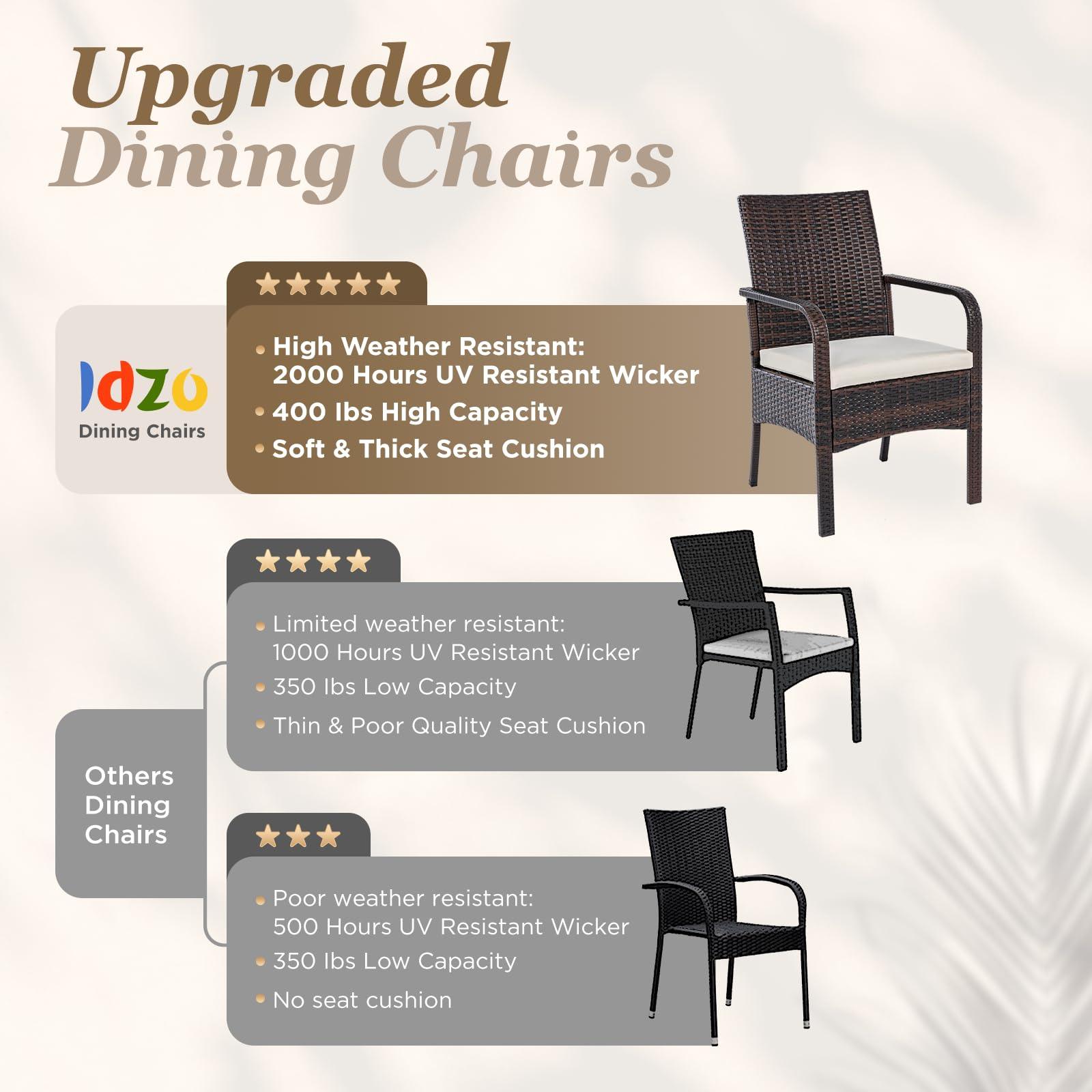 IDZO Lithe Upgraded 2000Hours UV Wicker Outdoor Dining Chairs Set of 4, 400Ibs Capacity Patio Furniture Set, Powder Coated Steel Frame & Removable Seat Cushion - CookCave