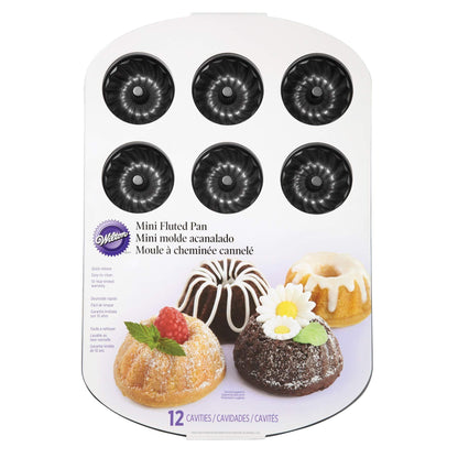 Wilton Non-Stick Mini Fluted Tube Pan, 12-Cavity, Steel, Multi-Cavity Mini Cake Pan, Black - CookCave