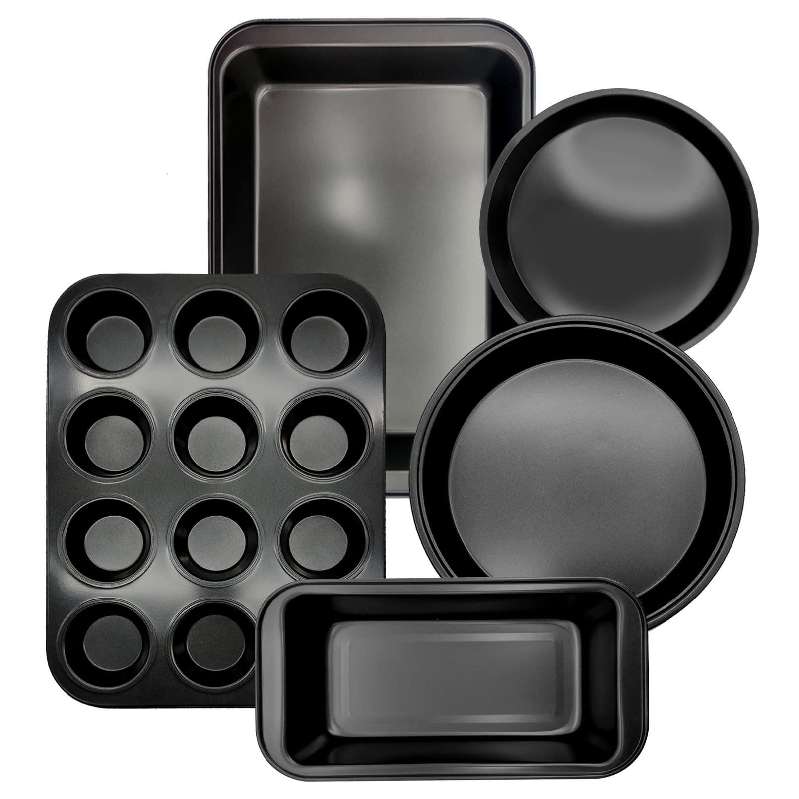 PINVNBY Baking Pans Set,Nonstick Bakeware Set with Baking Sheet, Muffin Pan, Round Cake Pan, Pizza Pan, Kitchen Oven Pan Baking Sheet Set, Complete Carbon Steel Bakeware Set (5 Pieces) - CookCave