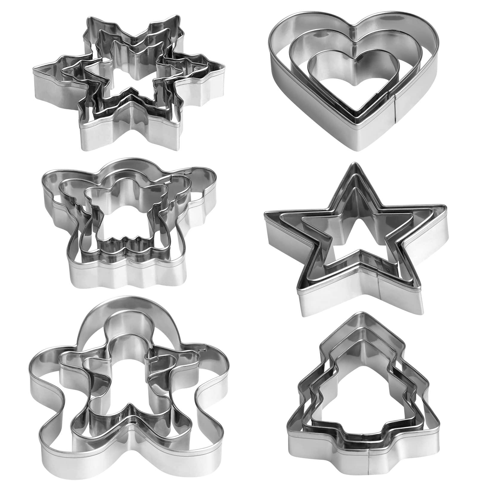 Christmas Cookie Cutter Set - Gingerbread Man, Snowflake, Christmas Tree, Heart, Star, Angel - 18 Piece Christmas Cookie Cutters, Cookie Cutters Christmas Shapes for Holiday Winter Baking - CookCave