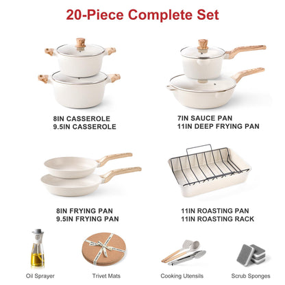 Pots and Pans Set - Caannasweis Kitchen Nonstick Cookware Sets Granite Frying Pans for Cooking Marble Stone Pan Sets Kitchen Essentials Set (Roasting Pan Beige) - CookCave