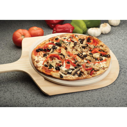 Fante's HIC Pizza Baking Stone with Serving Rack, Natural Ceramic Stoneware, 13" - CookCave