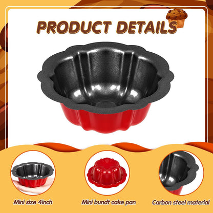 16 Pcs 4 Inches Fluted Mini Cake Pan Nonstick Fluted Cake Pan Carbon Steel Tube Pan Metal Tube Oven Baking Mold with Flower Shape for Cupcake (Red) - CookCave