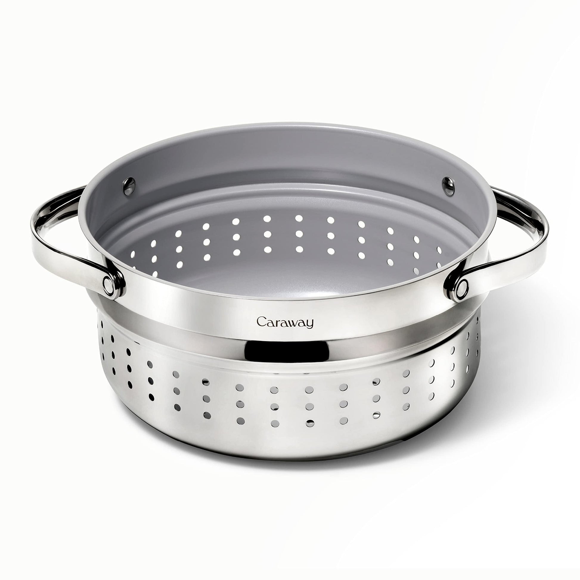 Caraway Steamer - Stainless Steel Steamer with Handles - Non Stick, Non Toxic Coating - Steam Veggies, Seafood, and More - Compatible With Our Dutch Oven or Sauce Pan - Large - CookCave
