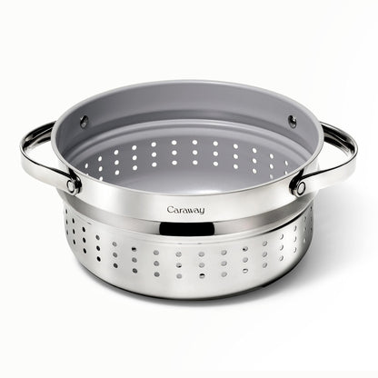 Caraway Steamer - Stainless Steel Steamer with Handles - Non Stick, Non Toxic Coating - Steam Veggies, Seafood, and More - Compatible With Our Dutch Oven or Sauce Pan - Large - CookCave