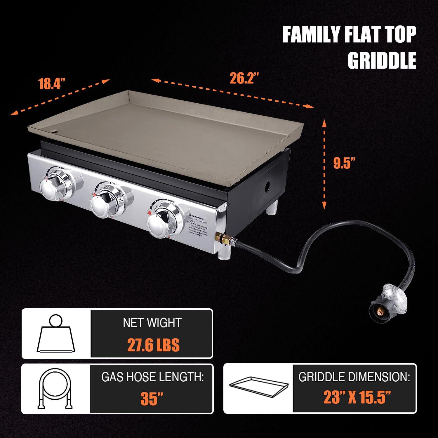 Cecarol Portable Griddle Propane Gas Grill, 23in Tabletop Gas Plancha with 3 Burners,Flat top griddle for Outdoor, Garden, Tailgating, RV - 355 sq. in. Heavy Duty & 25, 500 BTUs Griddle for BBQ Grill - CookCave