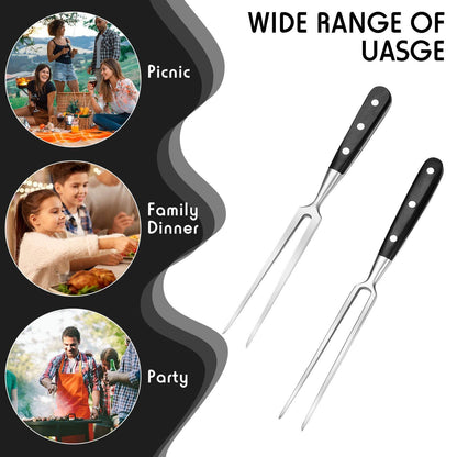 2 Pieces Carving Forks 12 Inch Stainless Steel Meat Fork Barbecue Fork Steak Fork for Kitchen Roast Grilling (Round Handle, Square Handle) - CookCave