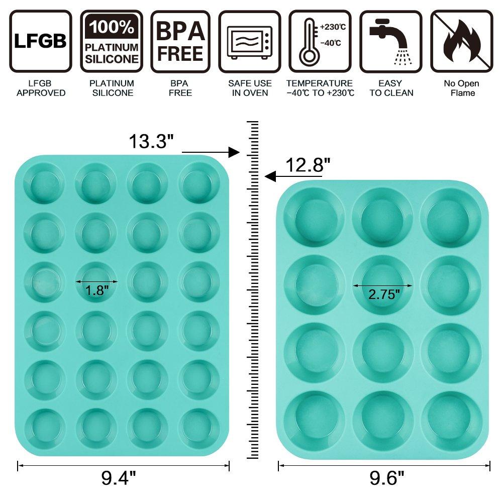 CAKETIME Silicone Muffin Pan Cupcake Set - Mini 24 Cups and Regular 12 Cups Muffin Tin, Nonstick BPA Free Food Grade Silicone Molds with 12 Silicone Baking Cups - CookCave