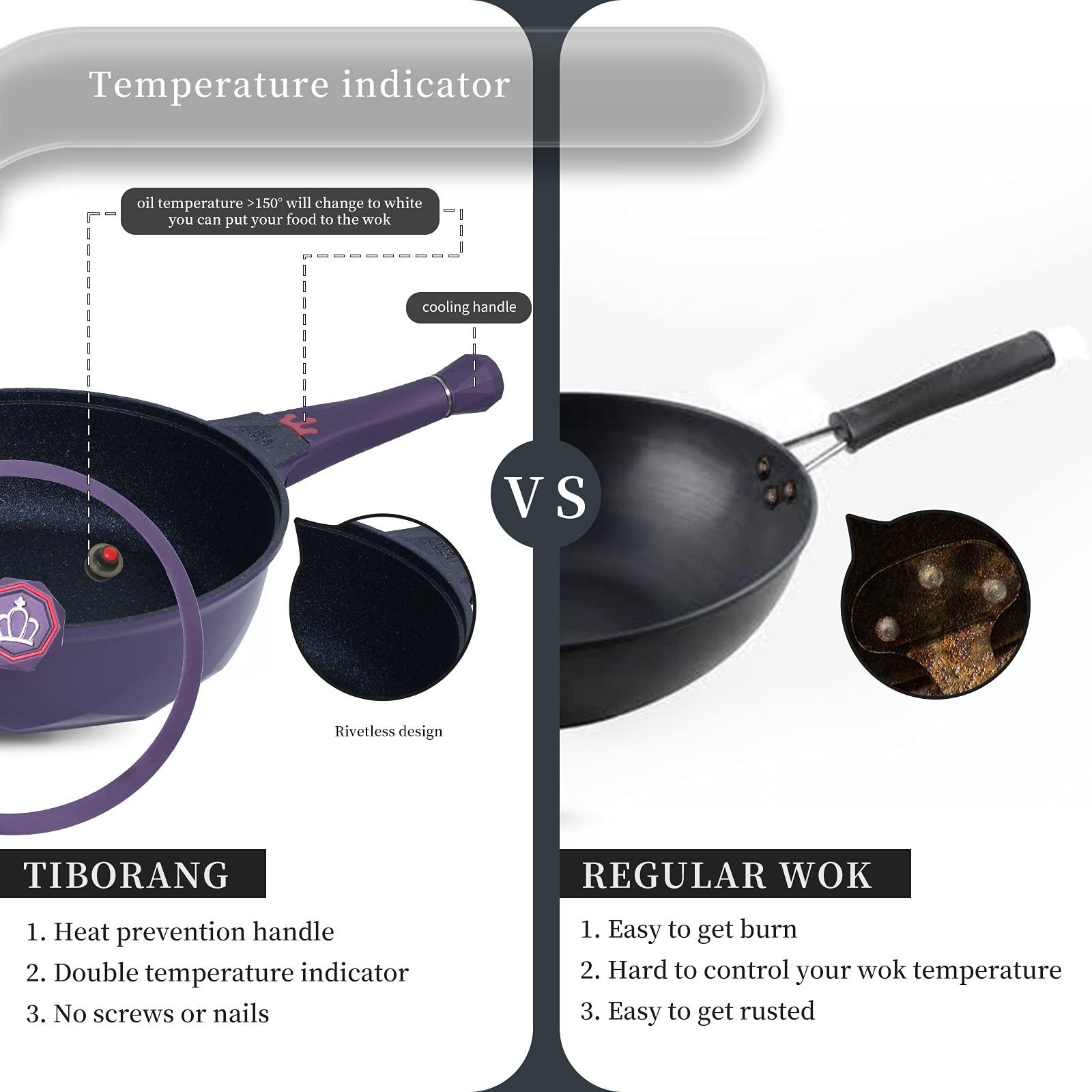 TIBORANG 7 in 1 Multipurpose 11 Inch 5 Quart Heat Indicator Nonstick Deep Frying Pan with Glass Lid, Stay-cool Handle, Steamed Grid, PFOA-Free,Dishwasher&Oven Safe for All Stovetops (Purple) - CookCave