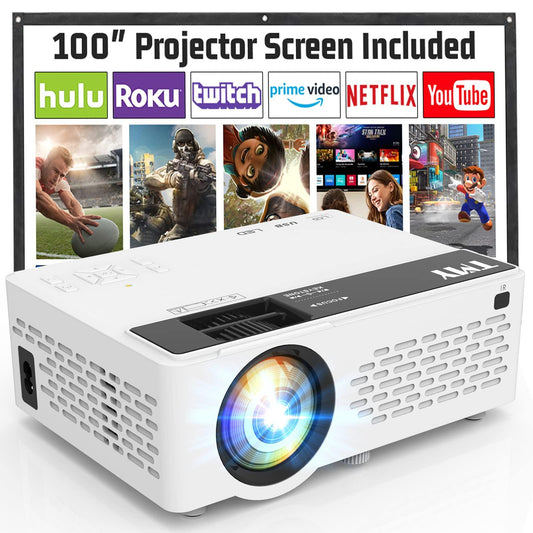 TMY Mini Projector, Upgraded 9500 Lumens Bluetooth Projector with 100" Screen, 1080P Full HD Portable Projector, Movie Projector Compatible with TV Stick Smartphone/HDMI/USB/AV, indoor & outdoor use - CookCave