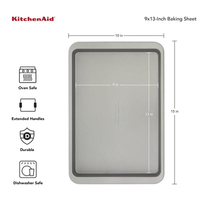 KitchenAid Nonstick 9 x 13 in Baking Sheet with Extended Handles for Easy Grip, Aluminized Steel to Promoted Even Baking, Dishwasher Safe,Contour Silver - CookCave