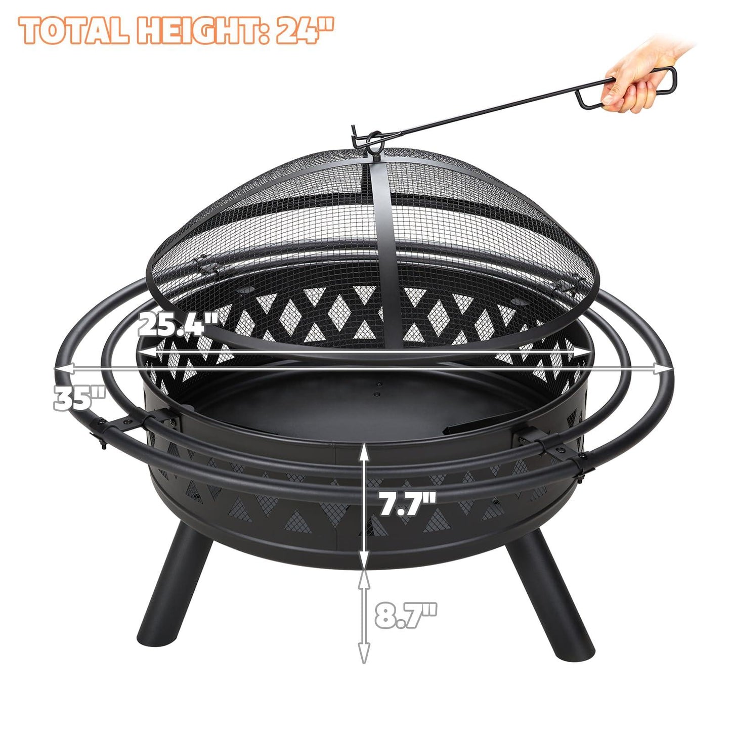 fissfire 35 Inch Fire Pit, Outdoor Wood Burning Fire Pit Crossweave with Spark Screen Fire Poker with 2 Loops, for Backyard Patio Garden Bonfire, Black - CookCave