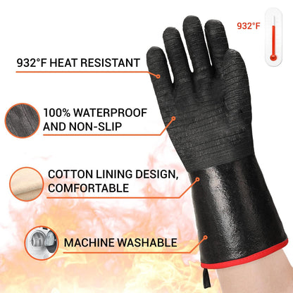 Schwer Grill BBQ Gloves 932℉ Heat Resistant Cooking Barbecue Gloves Waterproof Grilling Gloves for Turkey Fryer, Baking, Oven, Oil Resistant Neoprene Coating with Long Sleeve - CookCave