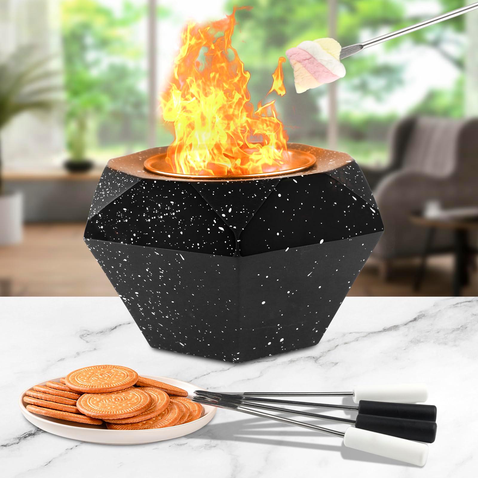 Tabletop Fire Pit Portable Concrete Table Top Fire Pit Bowl with 4 Roasting Stick Forks Mini Ethanol Fire Pit Bowl Rubbing Alcohol Fireplace Best Gifts for Friends Family - CookCave