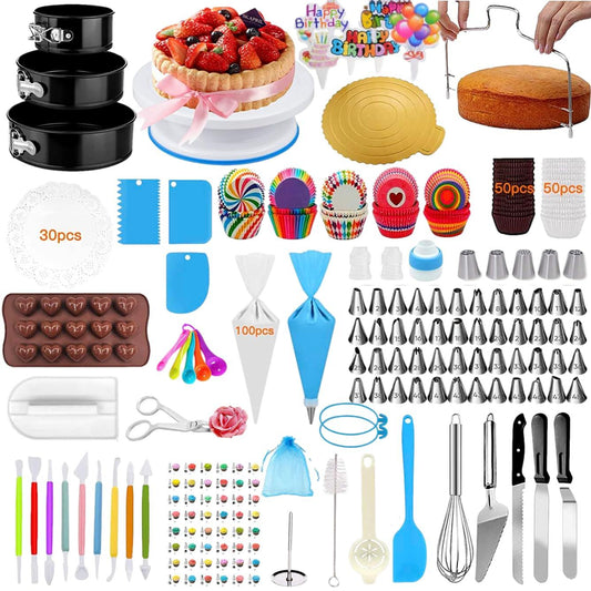 Cake Decorating Supplies | Cake Decorating Kit Baking Supplies Set For Beginners | Rotating Cake Turntable Stand | Icing Piping Tips & Bags | Frosting & Pastry Tools (520 Pcs set) - CookCave
