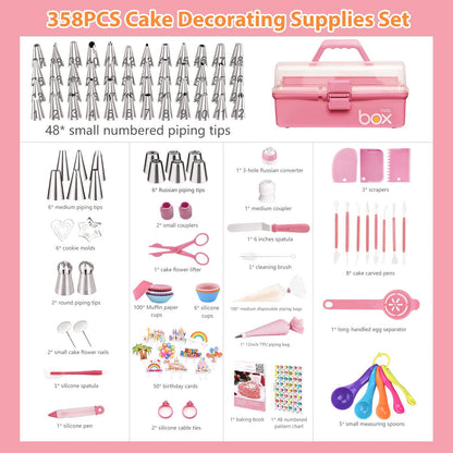 Cake Decorating Supplies Tools Kit: 358pcs Baking Accessories with Storage Case - Piping Bags and Icing Tips Set - Cupcake Cookie Frosting Fondant Bakery Set for Adults Beginners or Professional/Pink - CookCave