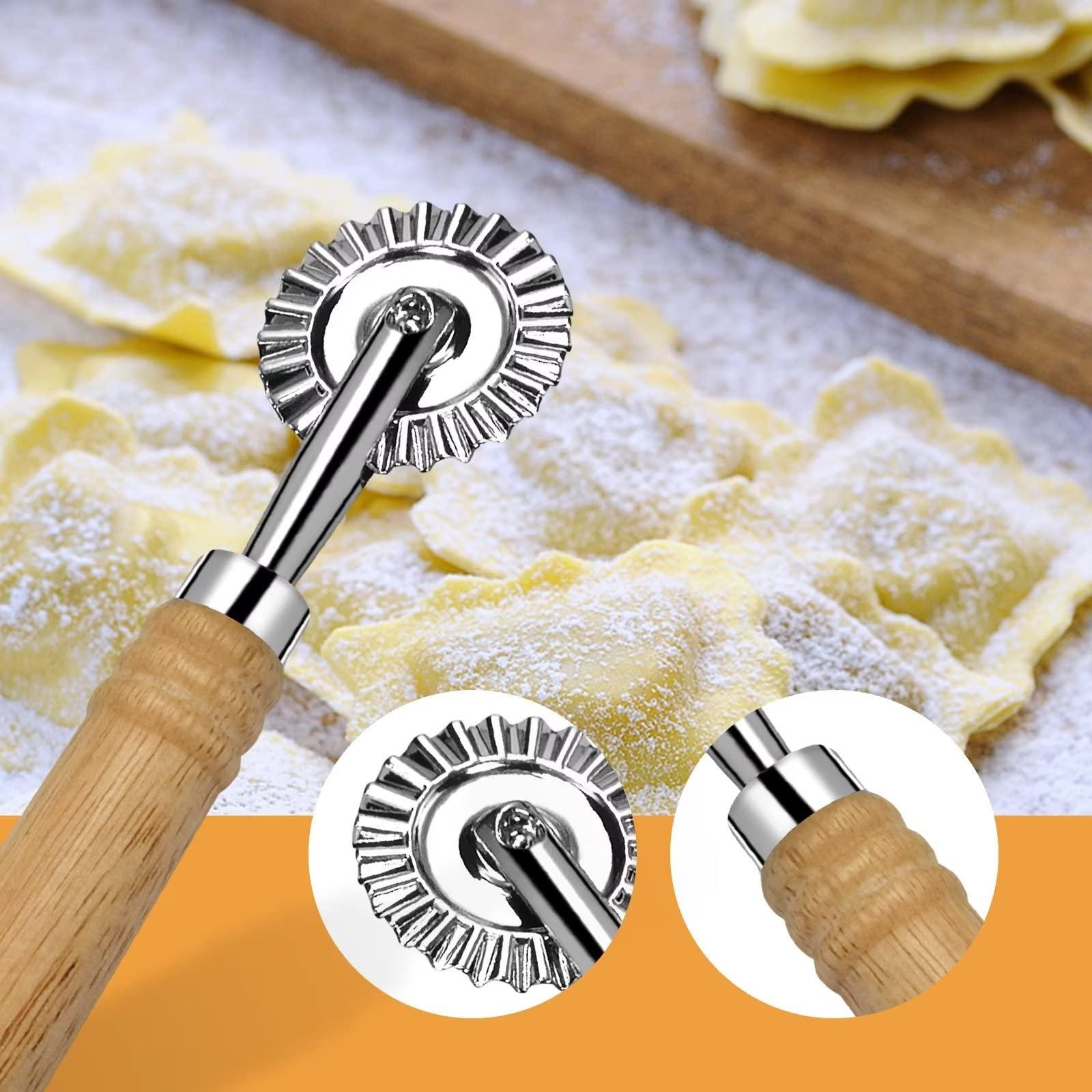 Ravioli Cutter Wheel,Pastry Wheel Cutter with Long Wooden Handle,Zinc Alloy Pasta Cutter Wheel for Kitchen - CookCave