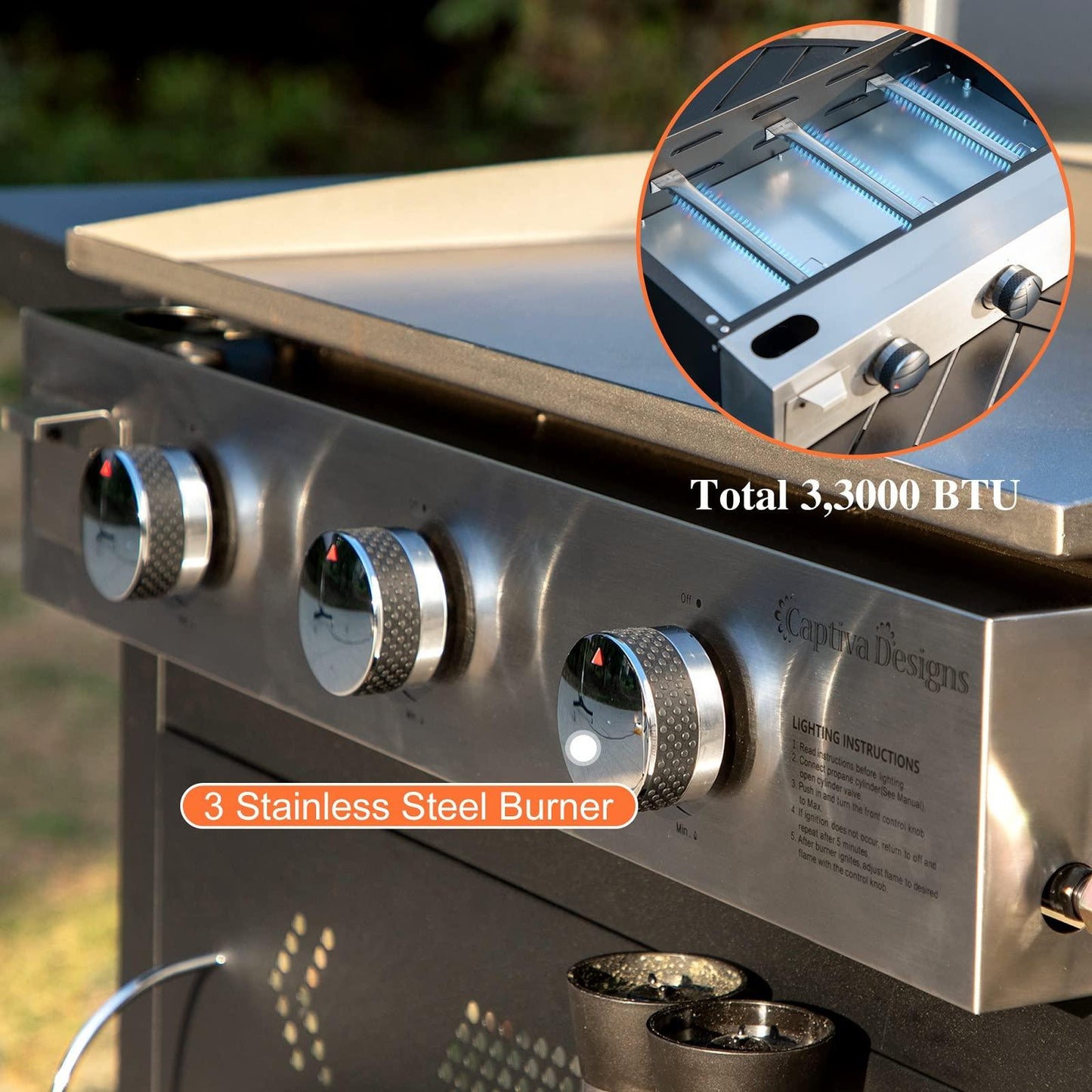 Sophia & William Flat Top Gas Griddle Grill with lid 3-Burner 33,000 BTU Propane BBQ Grill Outdoor Cooking Station, Can be Converted into Table Top Griddle for Camping - CookCave