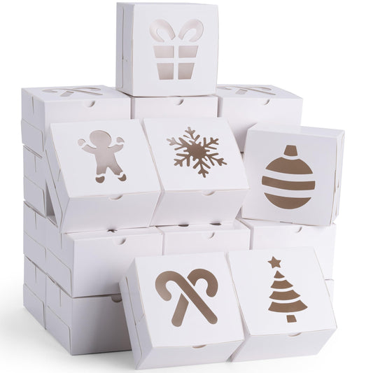 JOYIN 36 Pcs Christmas Cookie Boxes, White Treat Boxes with Window 4" x 4" x 2.5" Bakery Gift Wrapping Box for Xmas Holiday Party Favor Pastries, Cupcakes, Cookies Donuts Gift-Giving - CookCave