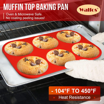 Walfos Silicone Muffin Top Pans for Baking 4inch Jumbo Size, Perfect Results Premium Non-Stick Bakeware Egg Baking Pan, Great for Eggs, Hamburger Bun, Muffin Top and More, Food Grade & BPA Free, 2pcs - CookCave