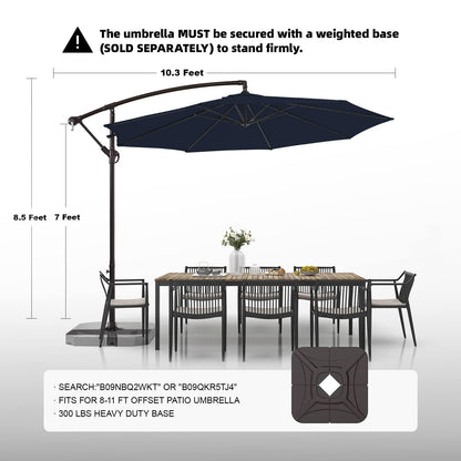 wikiwiki 10ft Patio Umbrellas Offset Outdoor Cantilever hanging Umbrellas w/Infinite Tilt, Fade Resistant Waterproof RECYCLED FABRIC Canopy & Cross Base, for Yard, Garden & Deck (Navy Blue) - CookCave