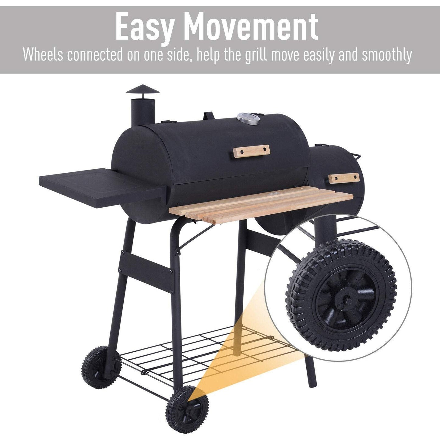 Portable Backyard Charcoal BBQ Grill and Offset Smoker Combo Backyard with Wheels Steel 48 Inch - CookCave