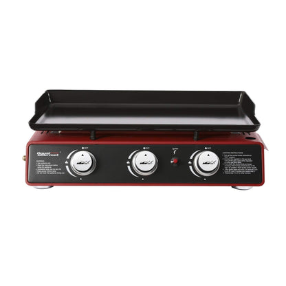 Royal Gourmet PD1301R Portable 24-Inch 3-Burner Table Top Gas Grill Griddle with Cover, 25,500 BTUs, Outdoor Cooking Camping or Tailgating, Red - CookCave