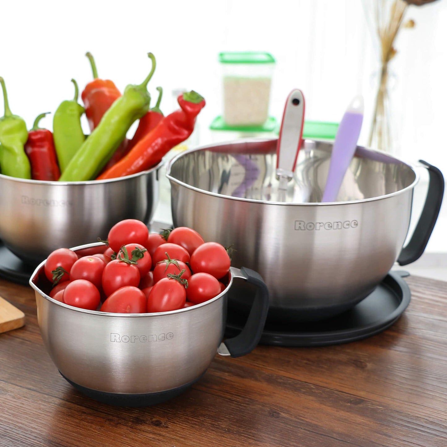 Rorence Stainless Steel Mixing Bowls Set: Metal Mixing Bowl with Lids and Handles Non-slip Silicone Bottom Nesting Bowls for Kitchen Set of 3 - CookCave