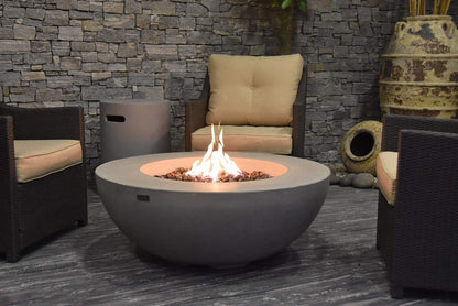 Elementi Lunar Bowl Outdoor Fire Pit Table 42 Inches Round Firepit Concrete Patio Heater Electronic Ignition Backyard Fireplace Cover Lava Rock Included, Liquid Propane - CookCave