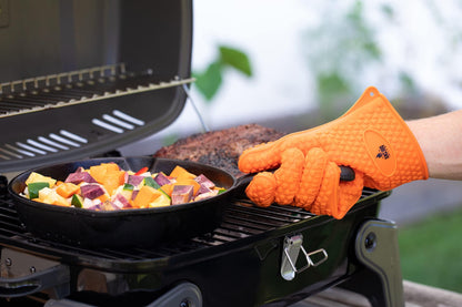 AMZ BBQ CLUB - Meat Claws Bbq Grill Accessories Set - 2 Silicone Gloves, Claws For Pulled Pork, BBQ Thermometer - Perfect Smoker Accessories Grilling Tools Gift Set For (Orange Glove-Thermometer-Claw) - CookCave