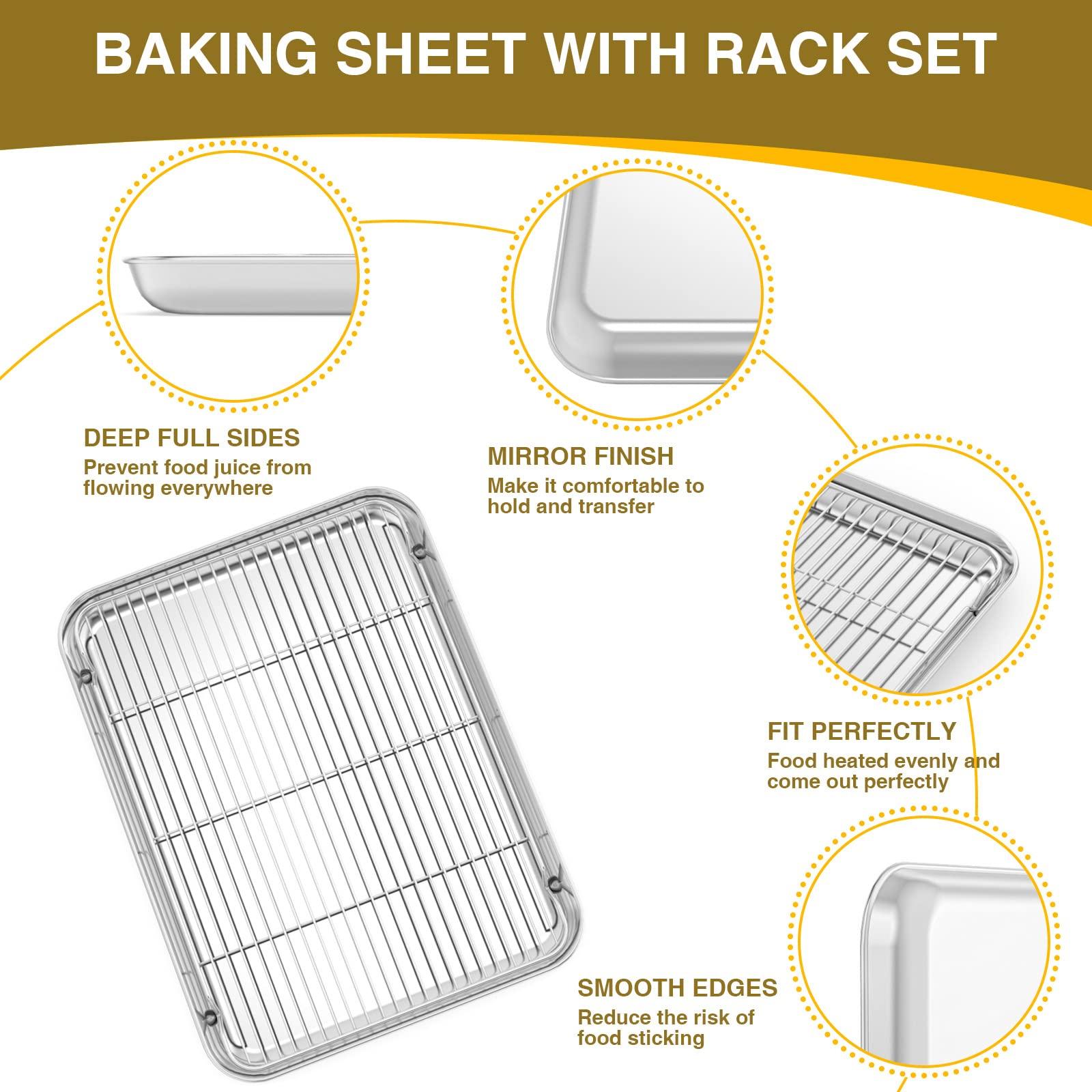 Wildone Baking Sheet with Rack Set (3 Pans + 3 Racks), Stainless Steel Baking Pan Cookie Sheet with Cooling Rack, Non Toxic & Heavy Duty & Easy Clean - CookCave