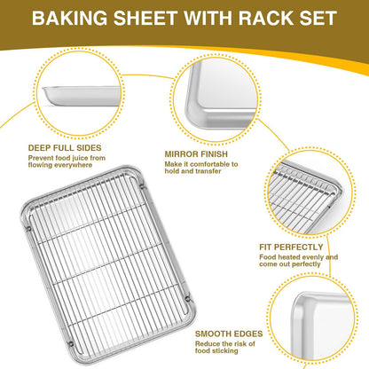 Wildone Baking Sheet with Rack Set (3 Pans + 3 Racks), Stainless Steel Baking Pan Cookie Sheet with Cooling Rack, Non Toxic & Heavy Duty & Easy Clean - CookCave