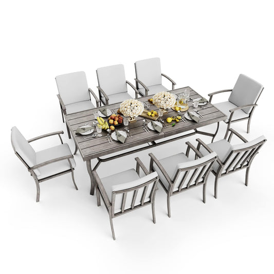 HAPPATIO 9 Piece Patio Dining Set, Aluminum Outdoor Dining Set for 8, Aluminum Dining Table and Chairs Set, Patio Dining Furniture with Aluminum Table, Chairs and Washable Cushions (Gray) - CookCave