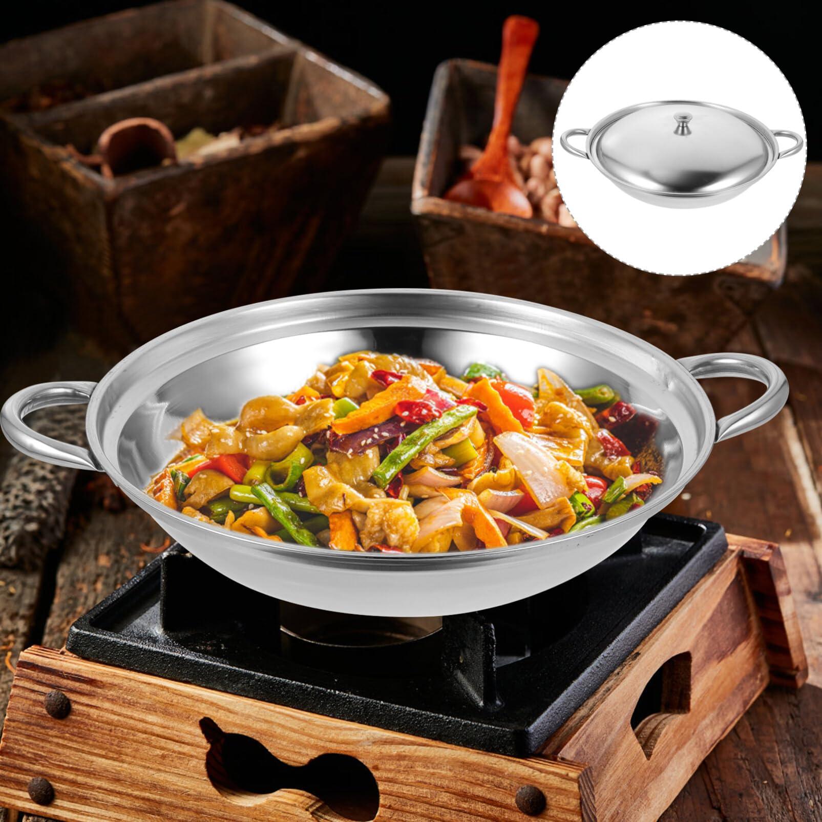 ABOOFAN Stainless Steel Paella Pan with Handles, Skillet Sauce Pan Metal Snack Plate Nonstick Frying Pan for Camping Gathering Oven and Induction Safe 10 Inch - CookCave