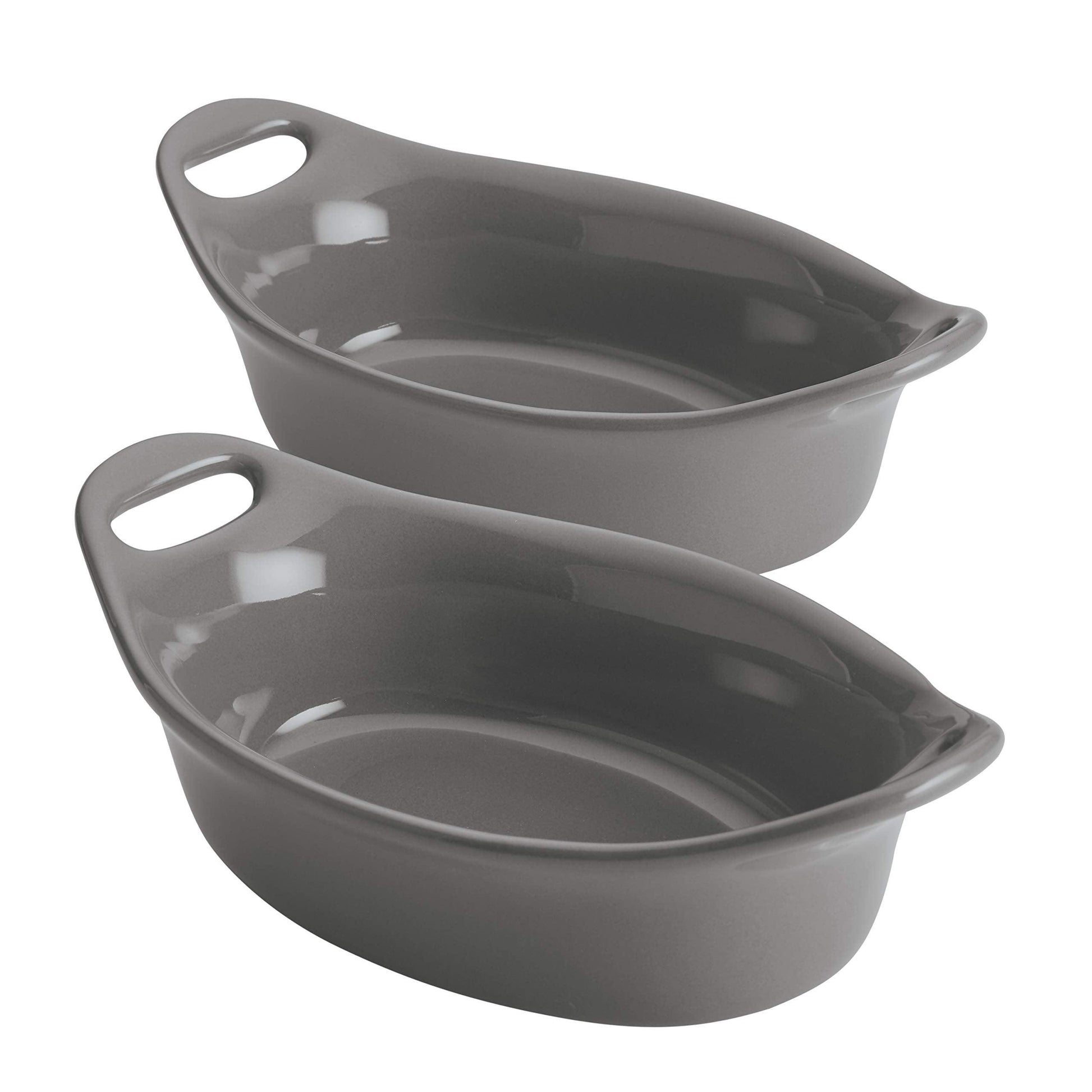 Rachael Ray Solid Glaze Ceramics Au Gratin Bakeware / Baker Set, Oval - 2 Piece, Gray - CookCave