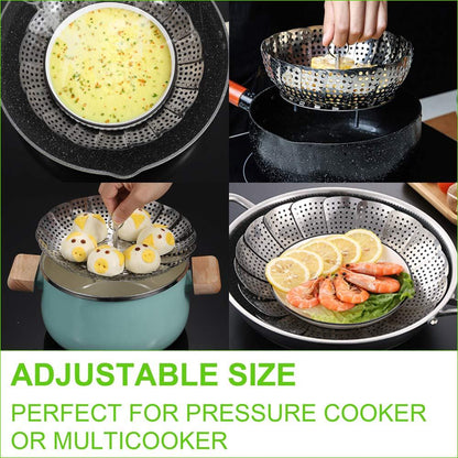 FOFAYU Vegetable Steamer Basket for Cooking, Stainless Steel Veggie Fish Food Steamer Basket, Folding Expandable Steamers to Fit Various Size Pot - CookCave